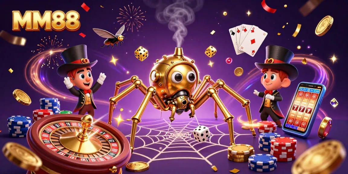 Spin the slots and chase jackpots with MM88 in this vibrant casino scene