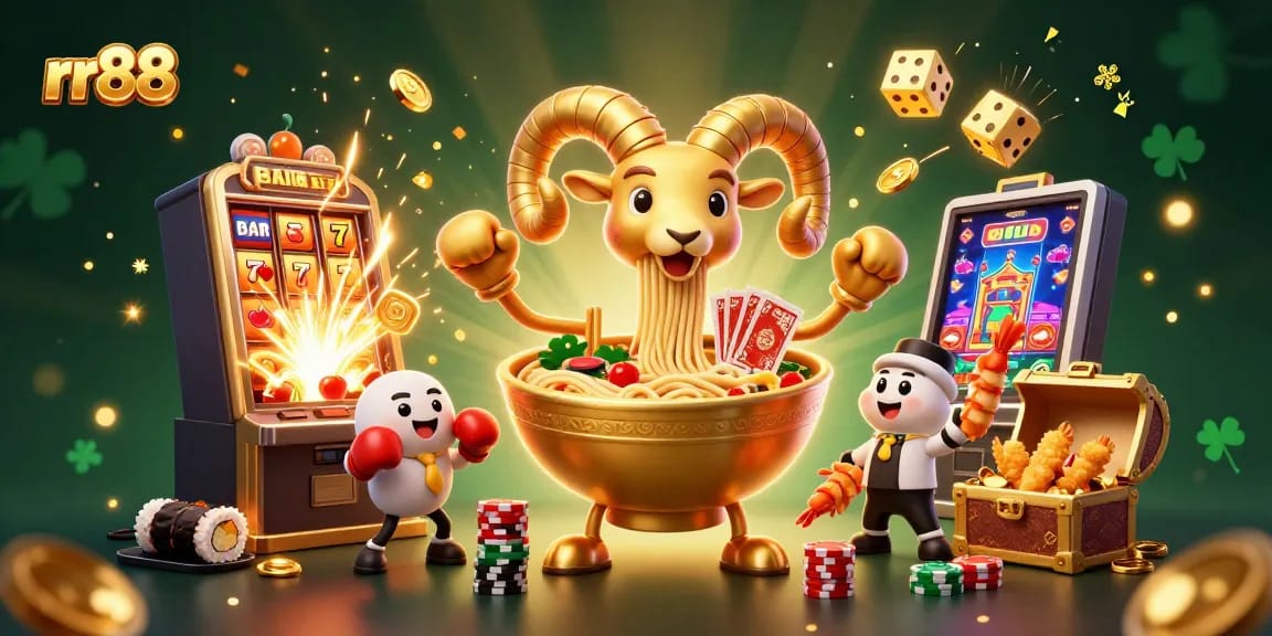 Experience thrilling rr88 fun with a golden ramen bowl dealer, bursting jackpots, and exciting casino elements.