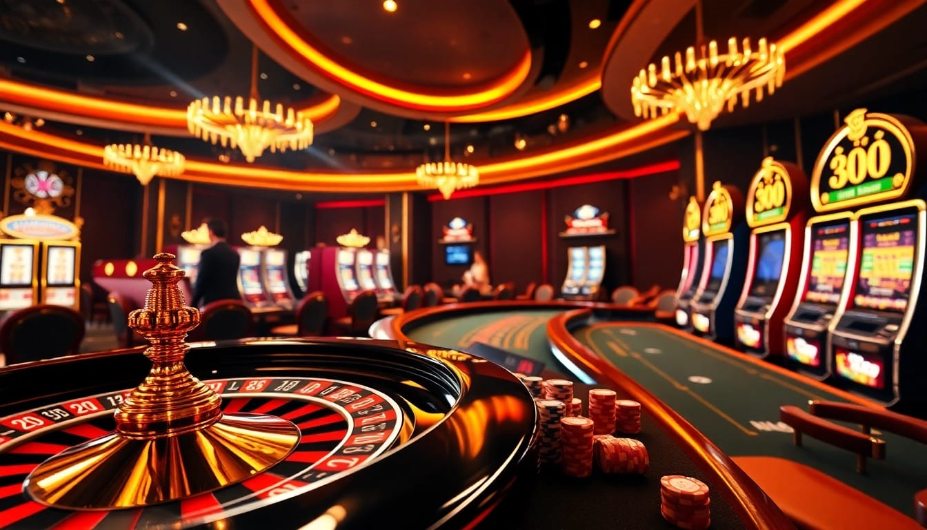 Players enjoying gambling thrills at KJC's luxurious casino with slots and poker tables.