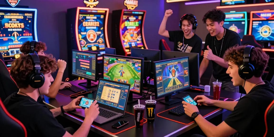 Gamer celebrating a win at HELLO88 online casino with vibrant graphics and immersive gameplay.