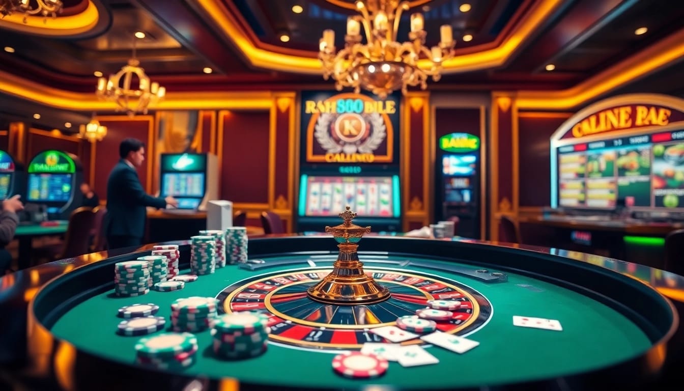 Experience thrilling gambling action at RR88 with poker chips, roulette, and vibrant casino ambiance.