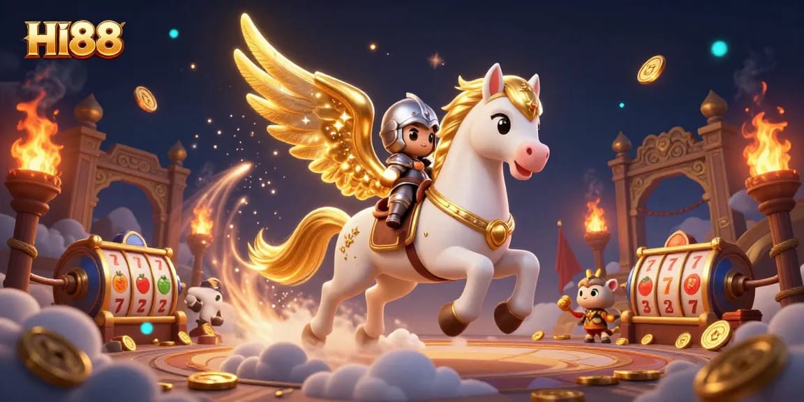 Join the excitement at HI88, where the celestial horse and knight symbolize thrilling slots action.