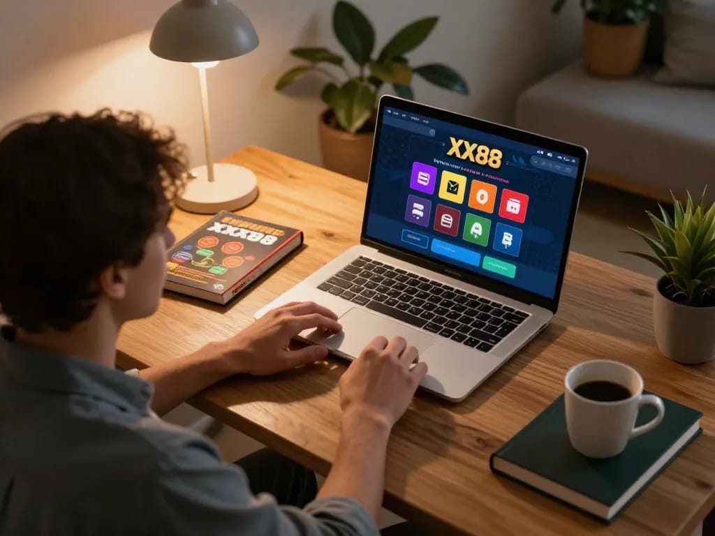 Player engaging in online gaming at XX88, capturing strategic betting moments at home.