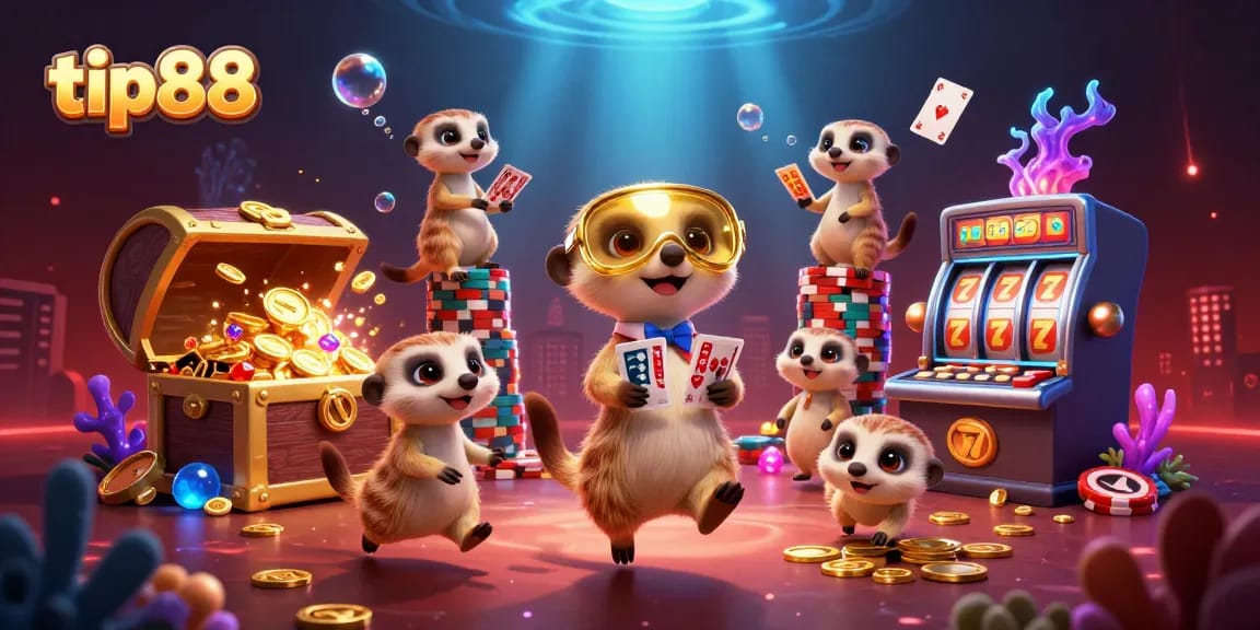Experience thrill at tip88 with meerkats managing a vibrant underwater casino scene filled with excitement.