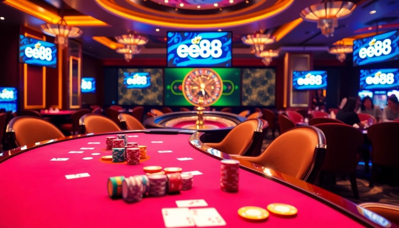 Experience the excitement of ee88 with professional dealers at a vibrant casino table.