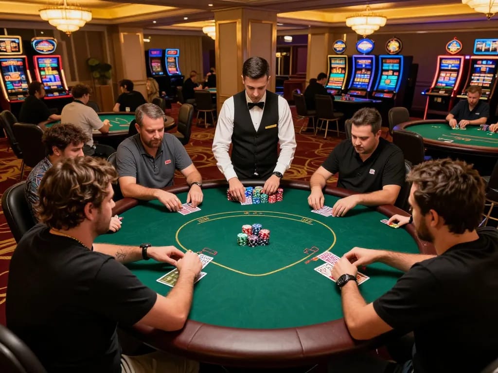 Players strategize in a high-stakes poker game showcasing sc88 excitement and skill.