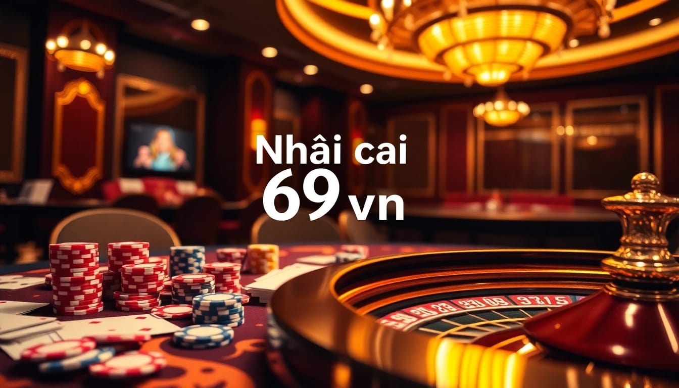 Game at Nhà cái 69vn with colorful poker chips and a vibrant roulette wheel.