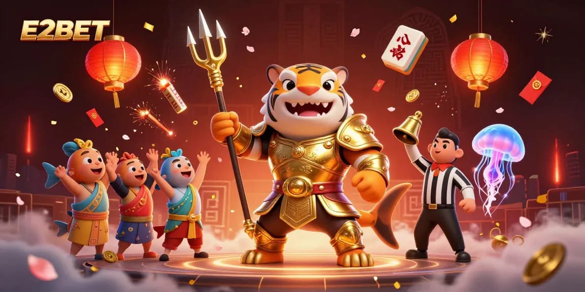 E2BET showcases thrilling online casino games with an underwater gladiator showdown in a vibrant scene.