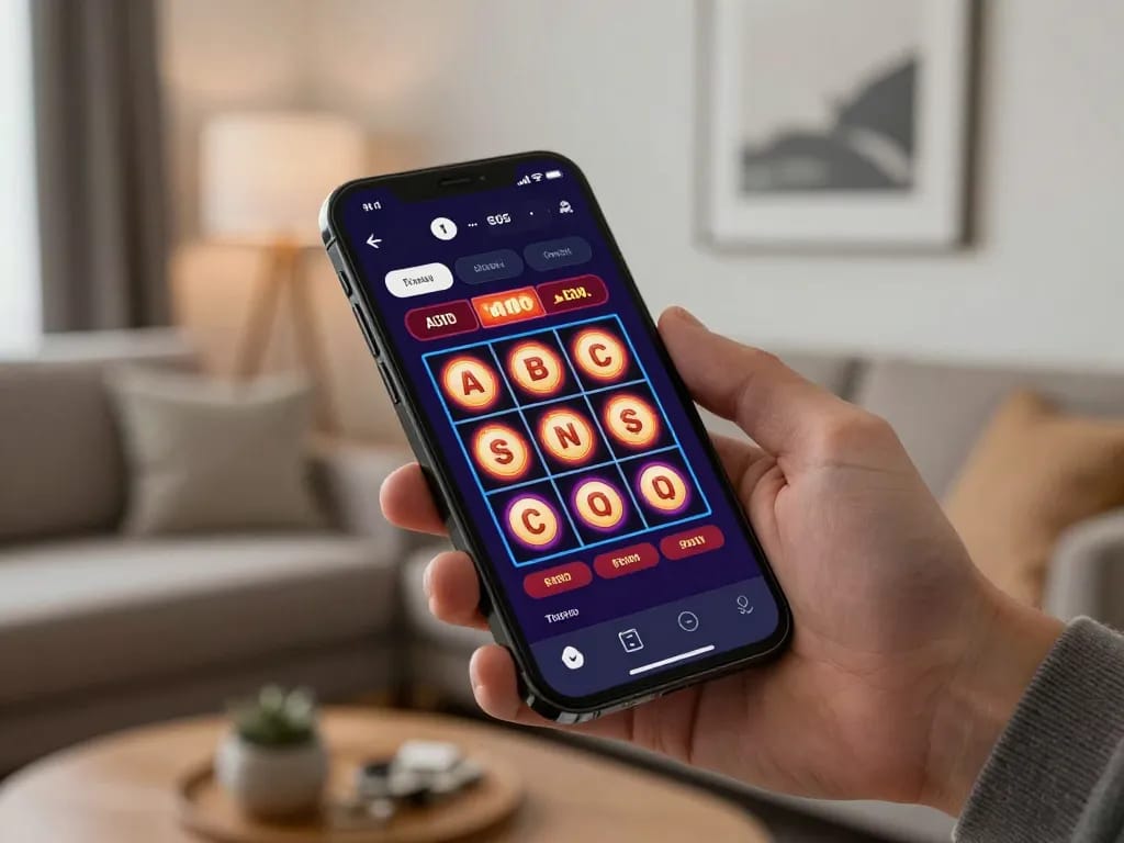 Engaging screen of nhà cái 13WIN mobile app showcasing vibrant slot game, user placing a strategic bet