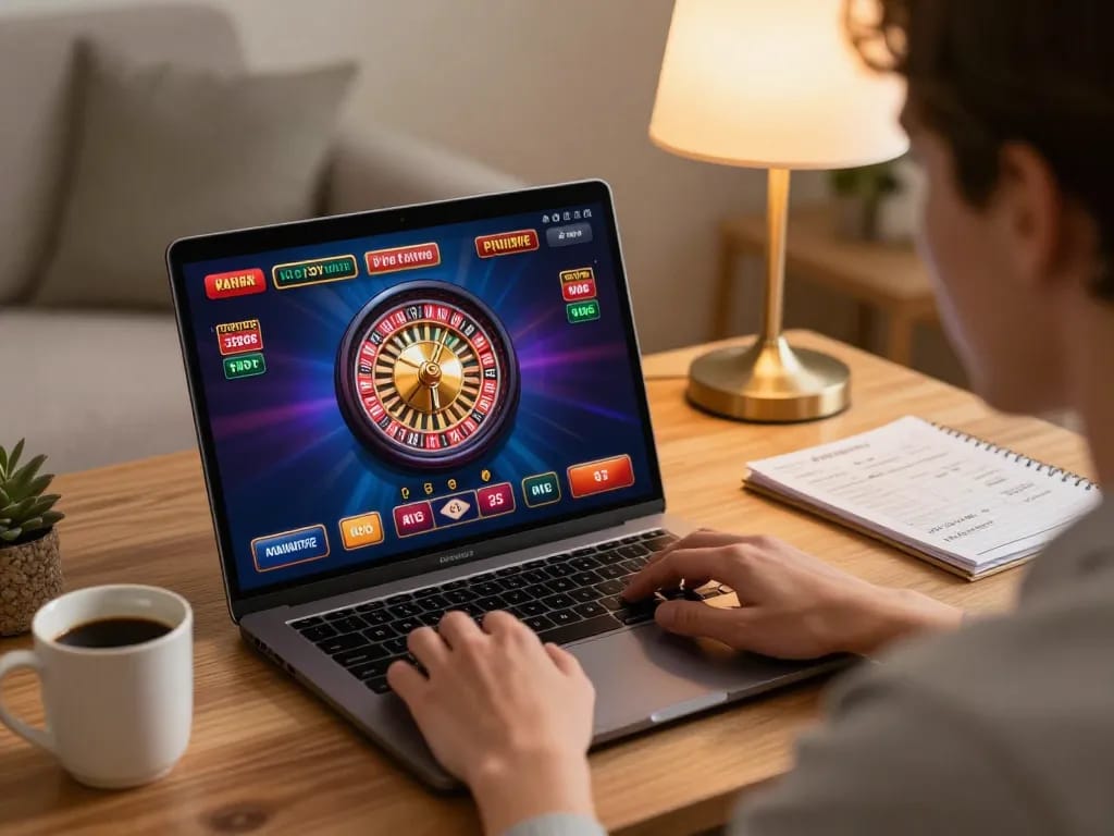 Player enjoying HZ88 online casino gaming experience at home on laptop