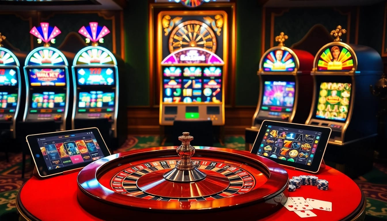 Experience excitement at https://bl555.training/, featuring a vibrant casino scene with roulette and online gambling elements.
