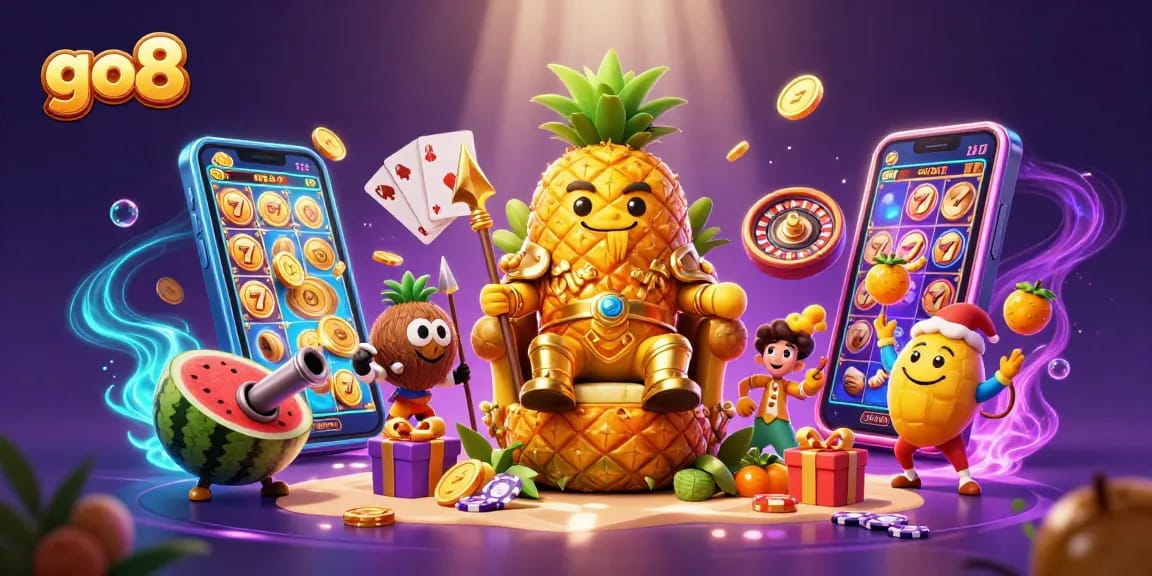 Experience dynamic gameplay in go8 with slots and vibrant casino characters on a beach scene.