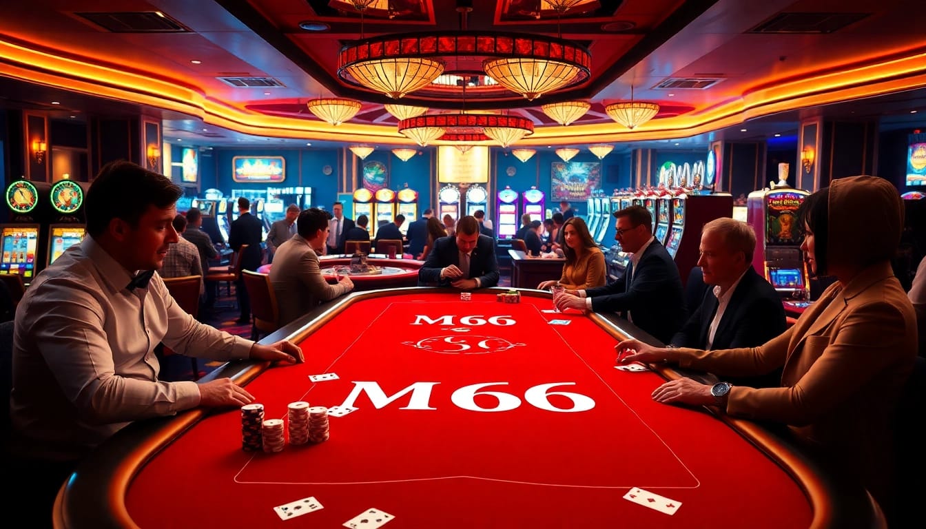 Players engaging at the MB66 casino table with vibrant atmosphere and luxurious decor.