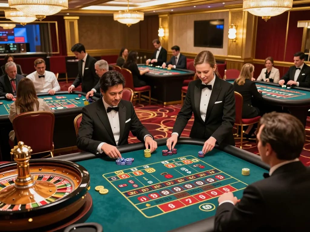 Players experiencing high-stakes excitement at vu88 roulette tables in a luxurious casino environment
