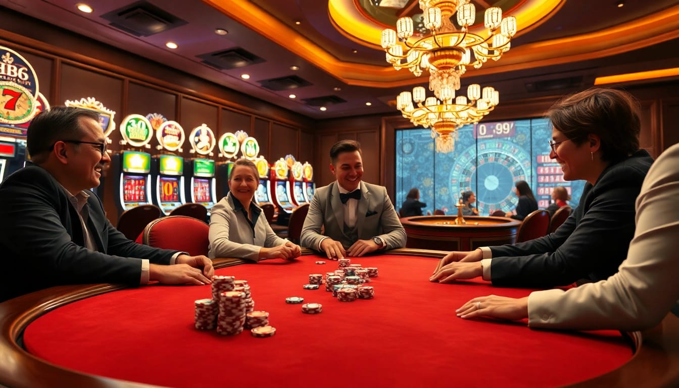 Engage in an exciting hb88 poker game at a luxurious casino table.