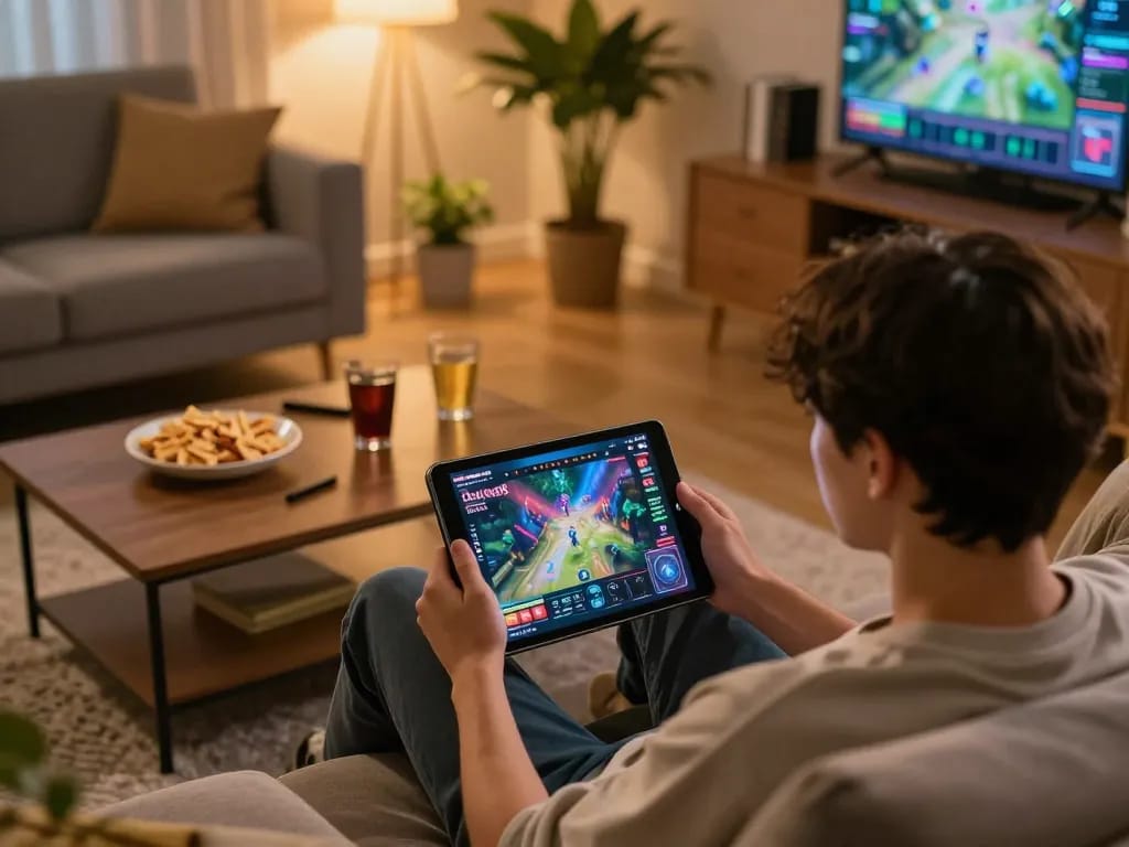 Engaged player using the da ga88 app on a tablet for an exciting online gambling experience.