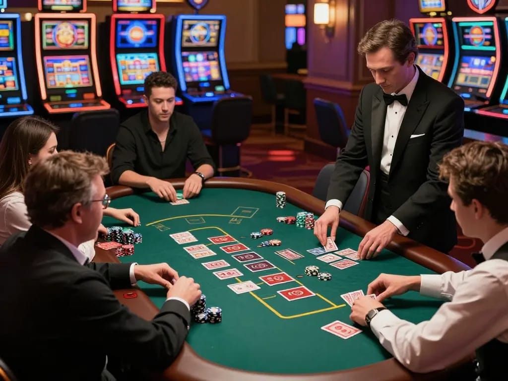 Players at a high-stakes blackjack table focus on their strategies at 89bet's upscale casino