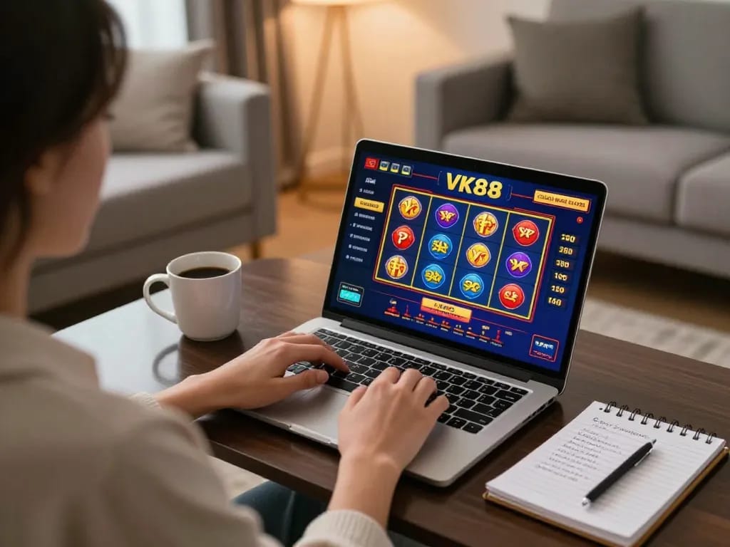 Engaging in VK88 online casino strategies while enjoying a cozy home environment.