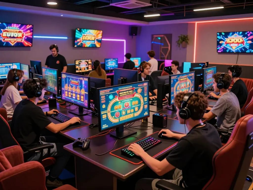 A lively gaming scene showcasing players enjoying mb66 nhà cái casino games in a vibrant environment.