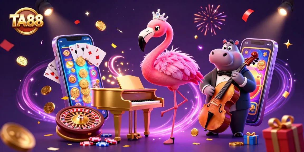 Engage with TA88 as illustrious characters and vibrant casino elements create a dazzling scene.