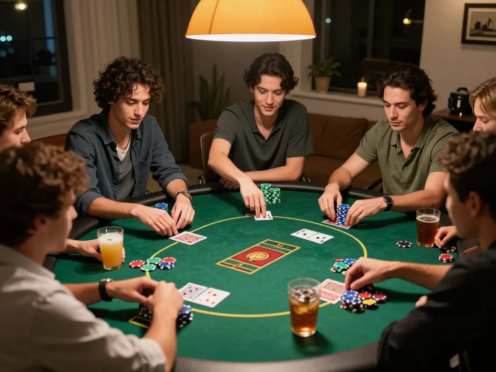 Engaging poker night with friends demonstrating rokok88 daftar betting strategies in a cozy setting.