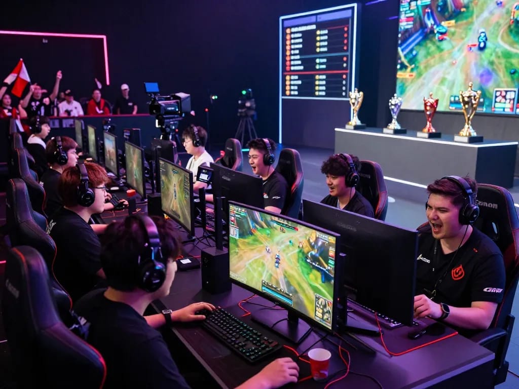 Competitive esports action at https://five888.br.com/ showcasing gamers in an exhilarating arena.