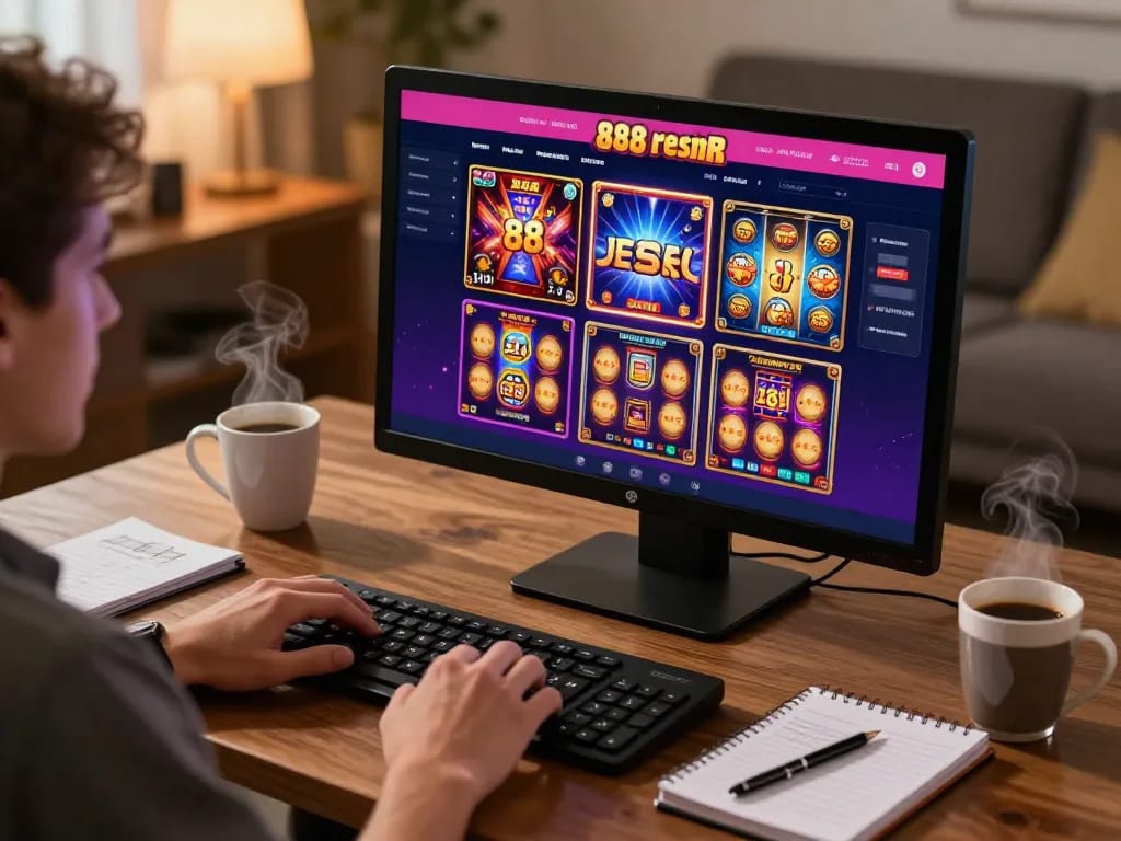 Engaging gameplay of slot88 resmi games on a computer, showing strategy elements in an inviting home setting.