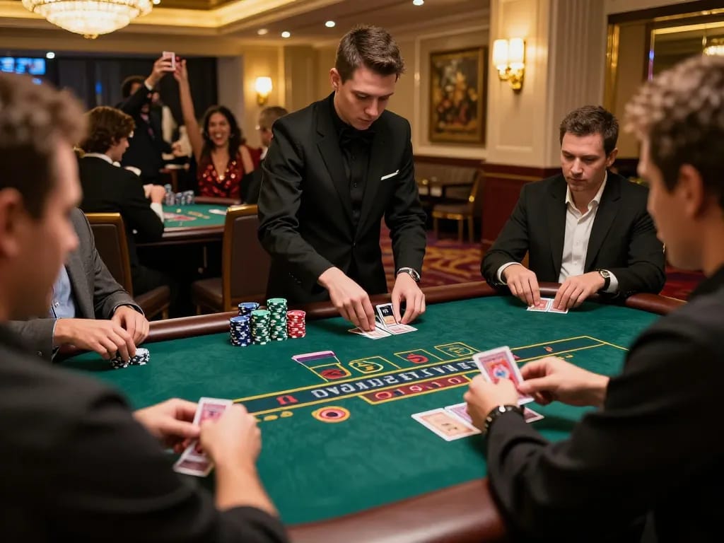 Players enjoying a thrilling 7m blackjack experience with dynamic gameplay and vibrant casino atmosphere.