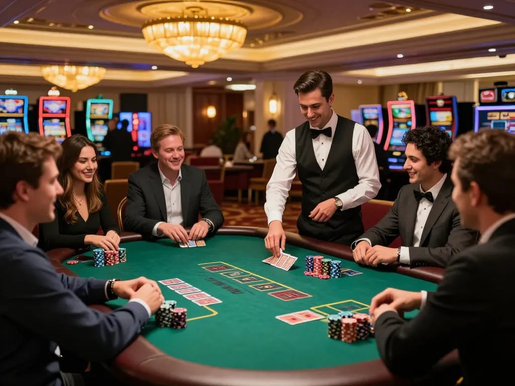 Players concentrating during blackjack at 79KING casino, showcasing strategy and excitement.