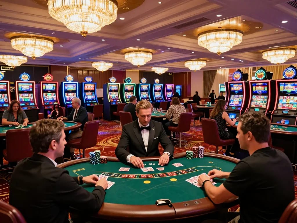 Players enjoying various games on the vibrant casino floor at 789bet com, highlighting thrilling gambling moments.