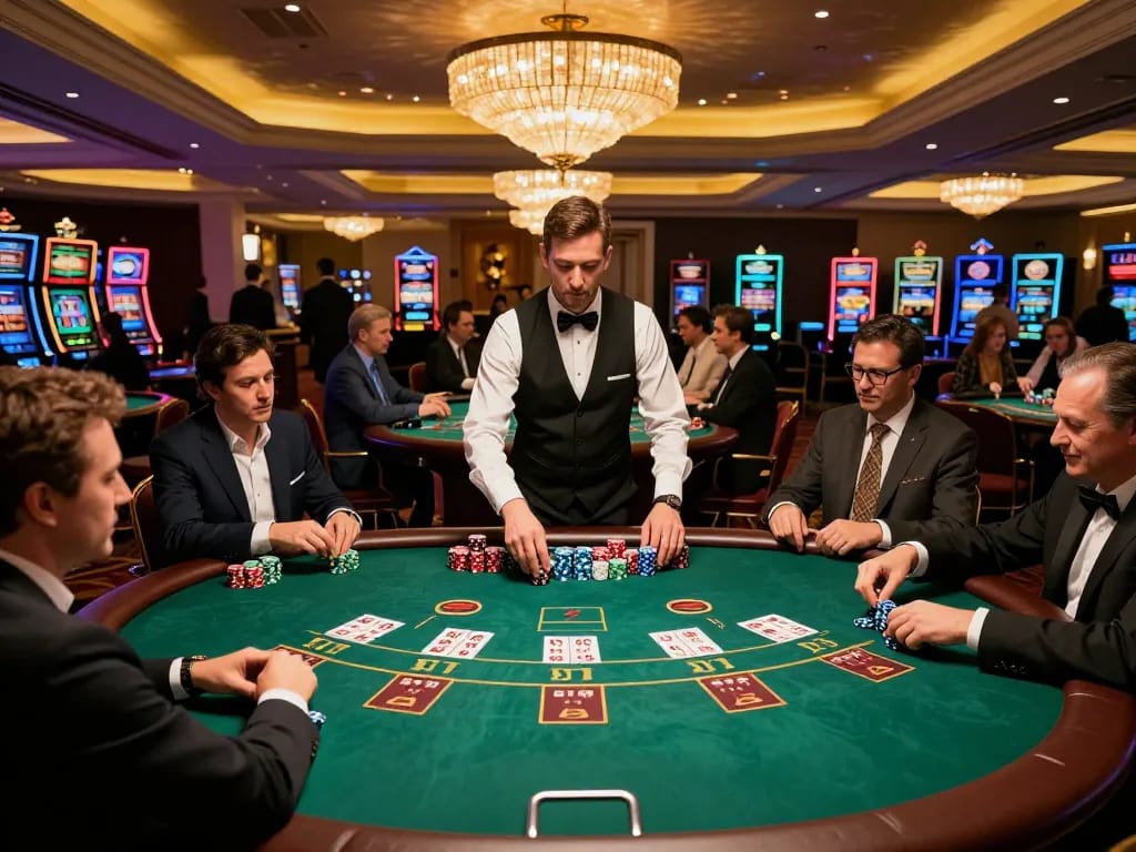 Players engaging in strategic baccarat gameplay at qq88's luxurious casino environment