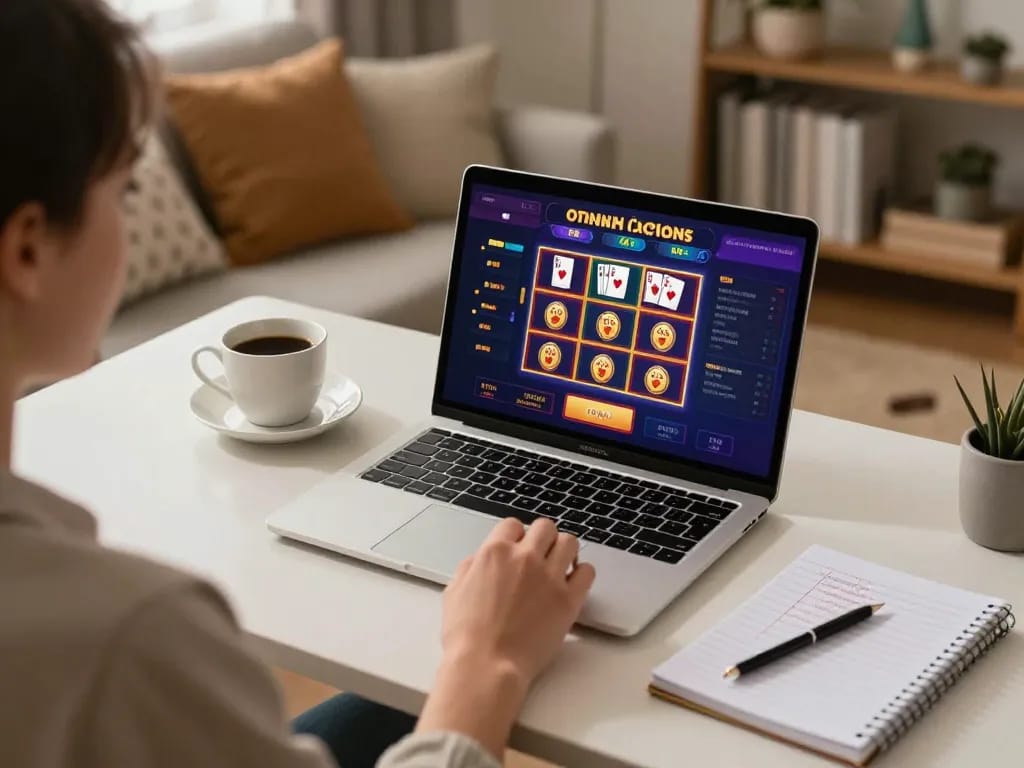 Person engaging with lo de online casino gameplay at a stylish home desk