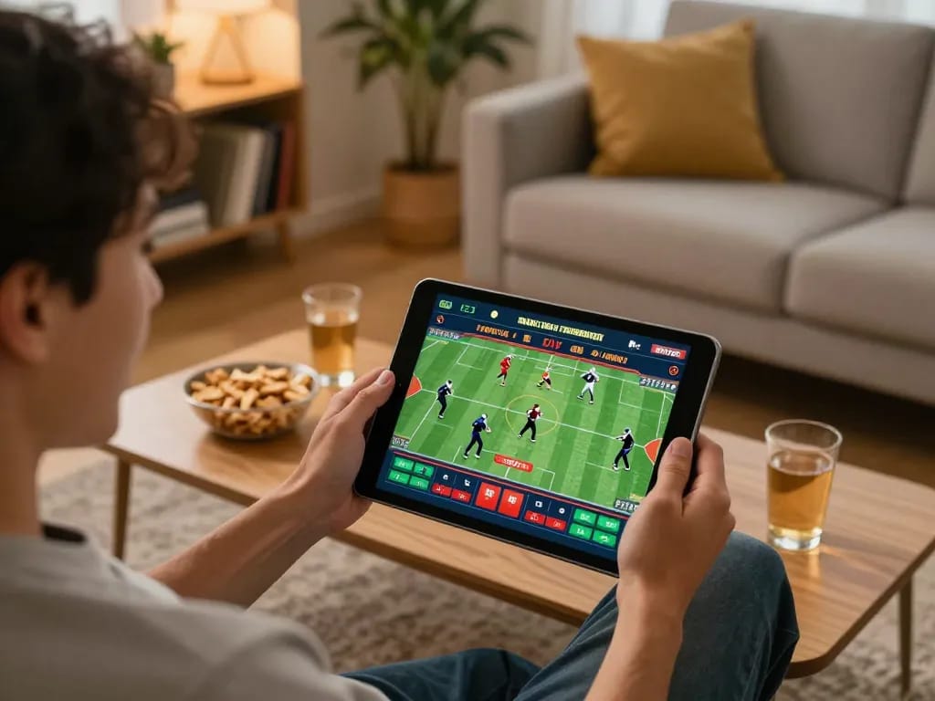sin88 user actively engaging in sports betting from home in a cozy living room