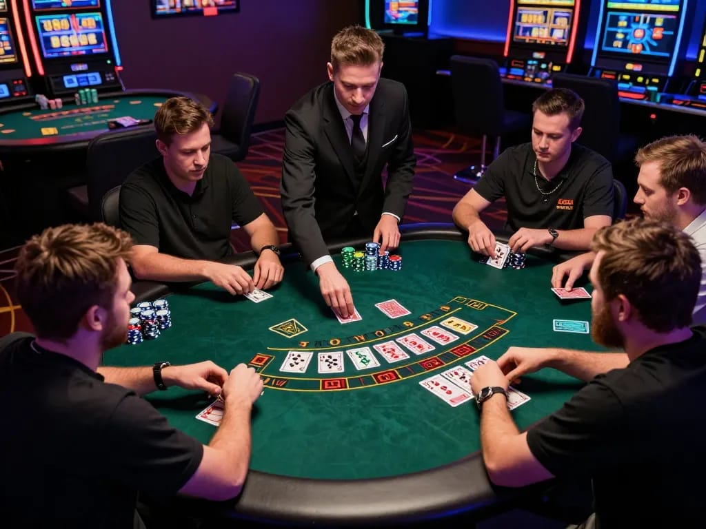 Players engaging in intense blackjack gameplay at U888, showcasing strategic card decisions and vibrant casino atmosphere.