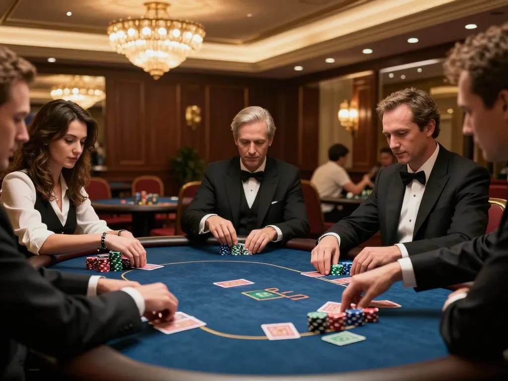 High-stakes poker game at BL555 with players strategizing bets and dealing cards.