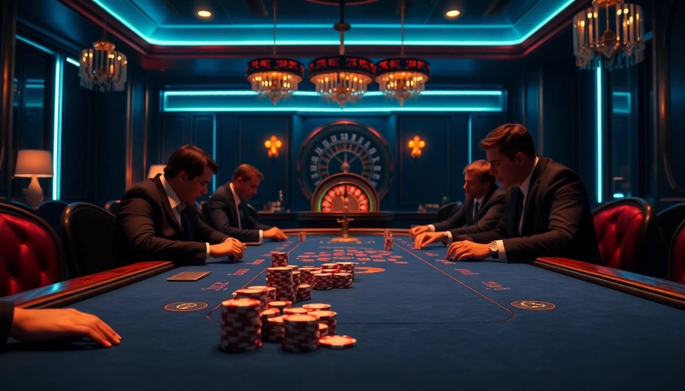 Players strategizing at a poker table in a luxurious casino inspired by the hidden wiki.
