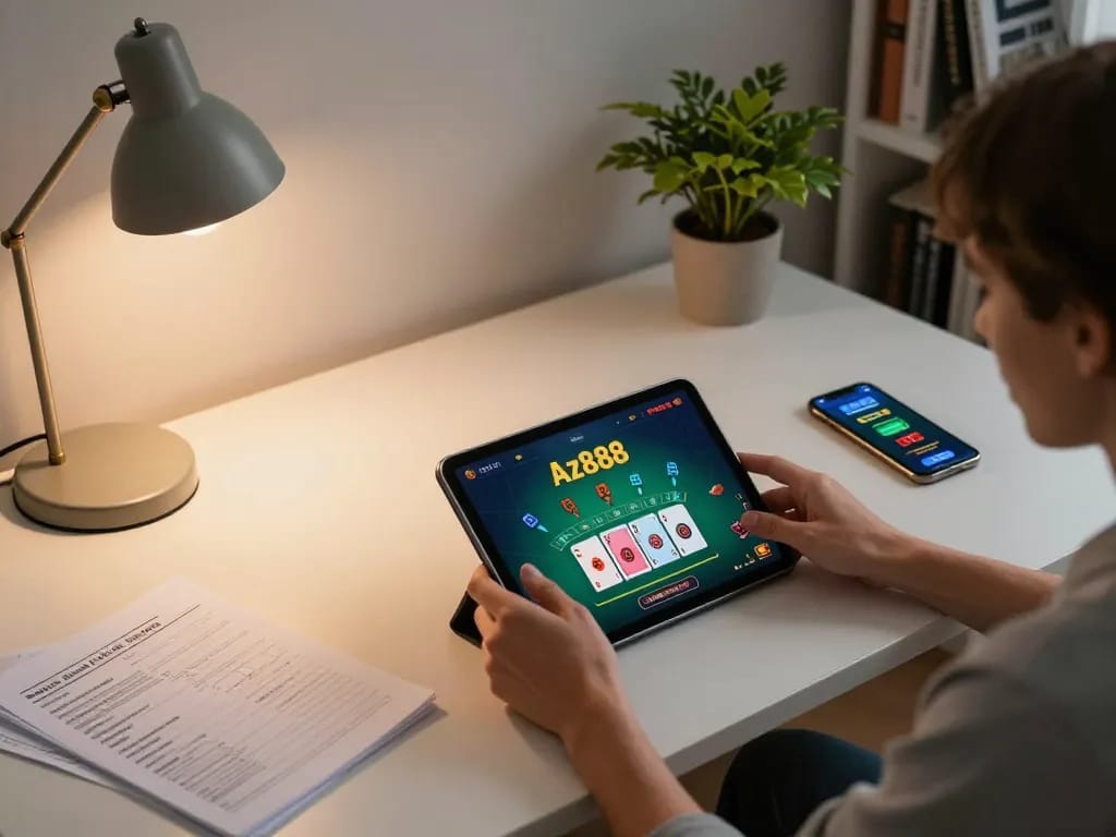 Engage with the app az888 to enjoy exciting live dealer blackjack in a cozy home office setting.