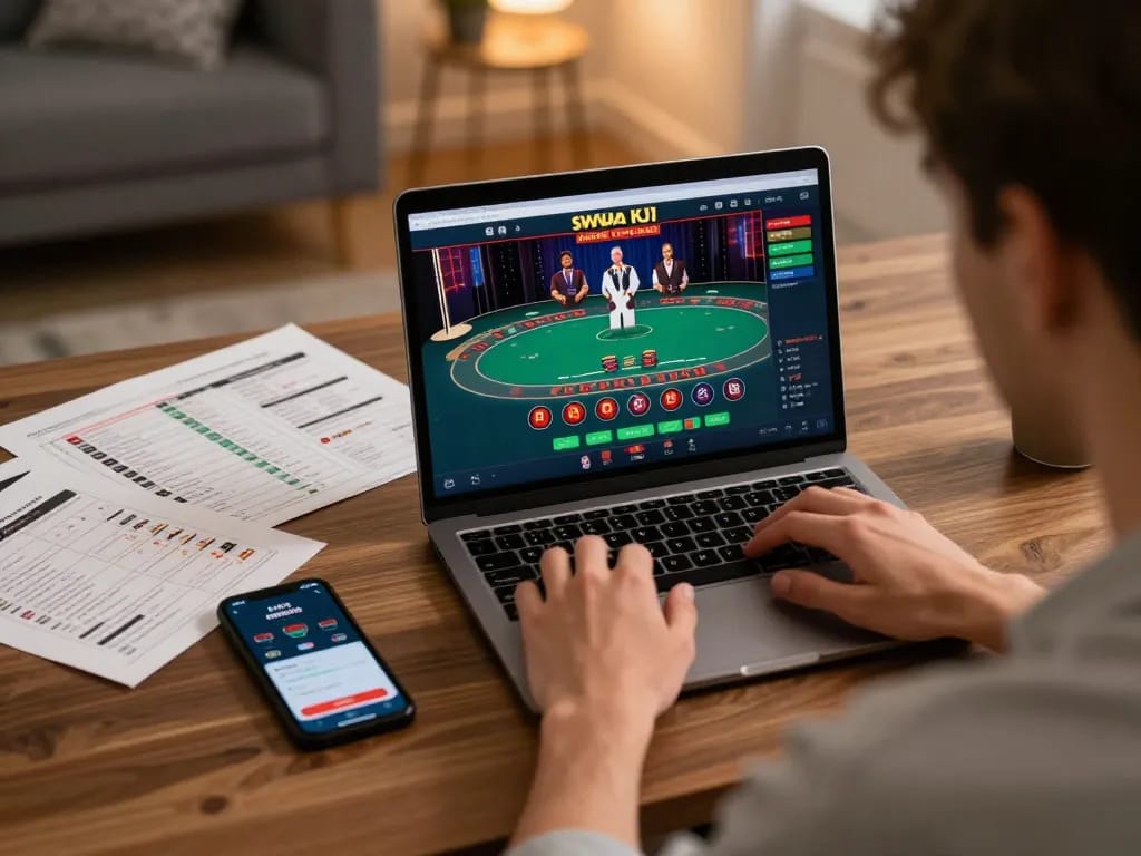 Player enjoying xi88 online blackjack in a cozy home office with smartphone and betting notes
