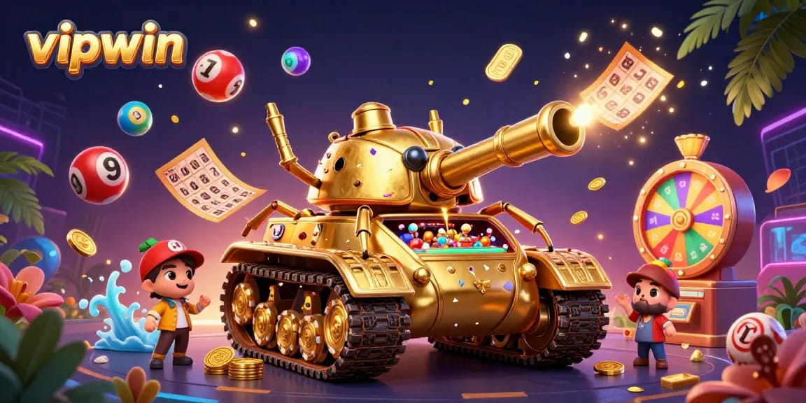 Experience the thrill of vipwin with a vibrant casino-themed illustration packed with game action.