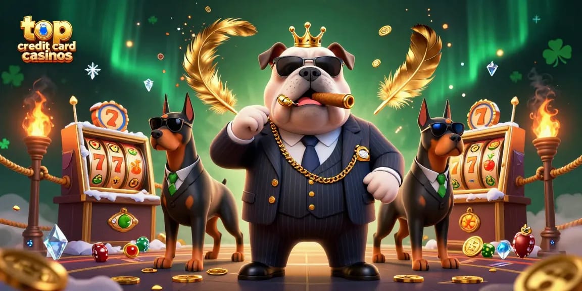 Experience top credit card casinos with a 3D mafia theme in a vibrant energetic illustration.