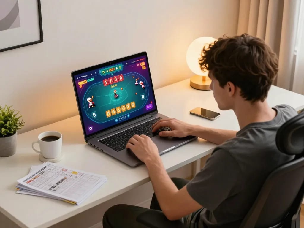 Tài Xỉu game in action on a laptop, showcasing the online gambling experience in a cozy setting