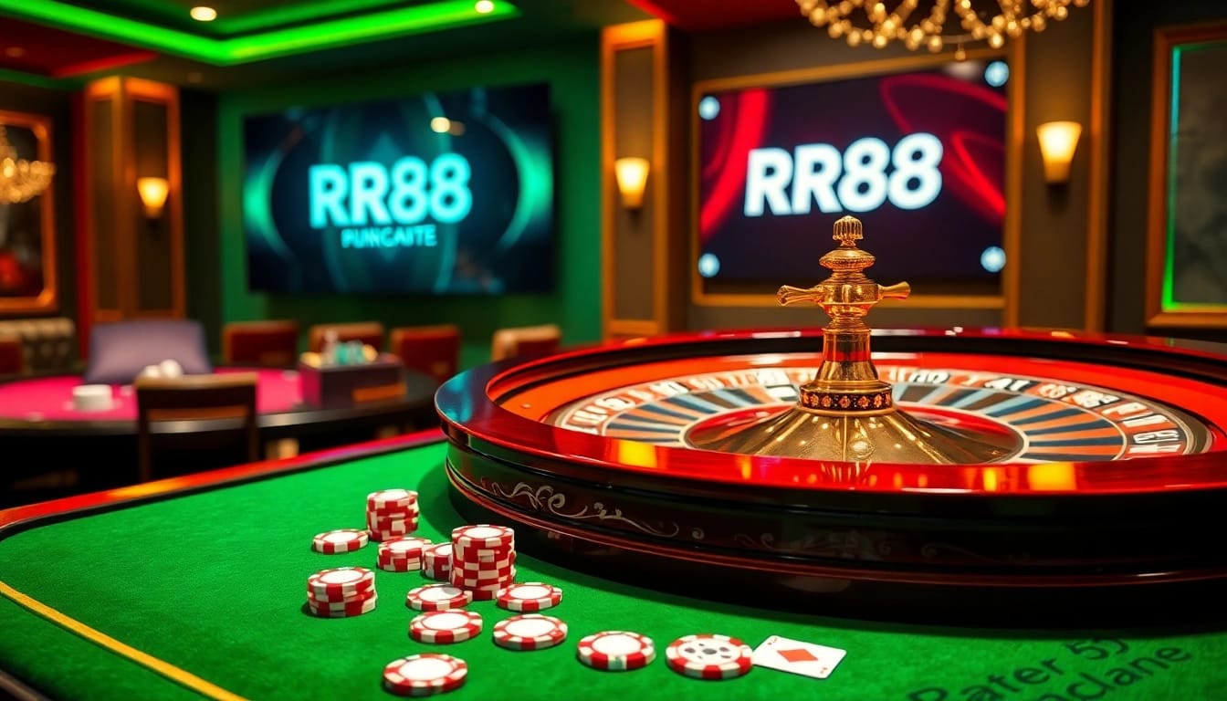 Experience the thrill of RR88 with vibrant casino elements and a modern gaming interface.