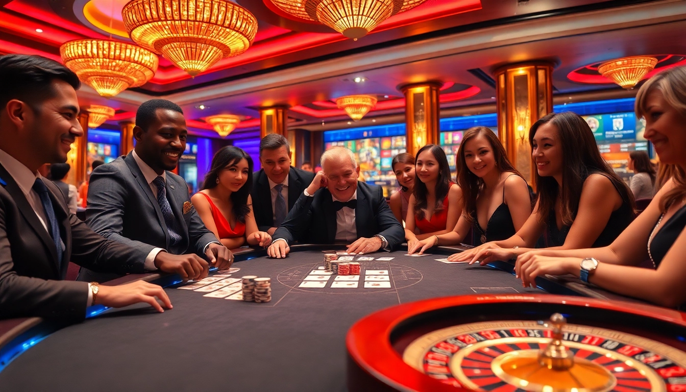 Engaging poker action at a luxurious casino with liên minh kjc members enjoying an exciting gaming atmosphere.
