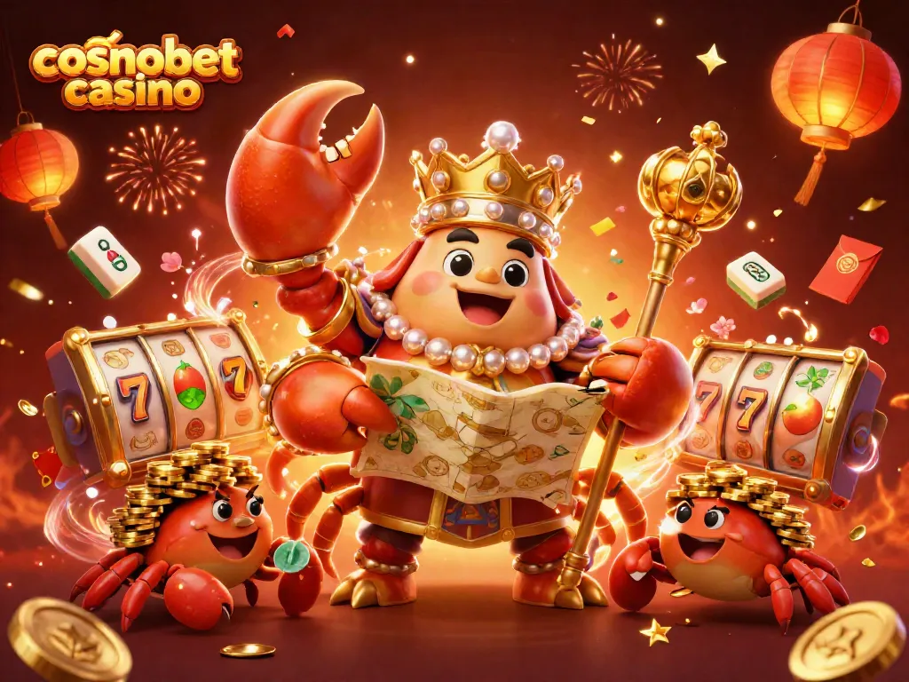 Experience excitement at cosmobet casino with a golden crab emperor surrounded by dynamic gaming elements.