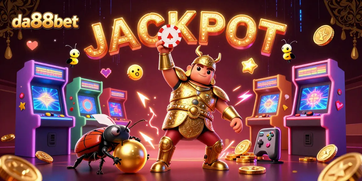 Catch the excitement at da88bet with a victorious beetle lifting a poker chip, signifying jackpot wins!