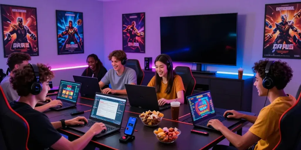 Group enjoying DA88 online gaming together in a vibrant setting.