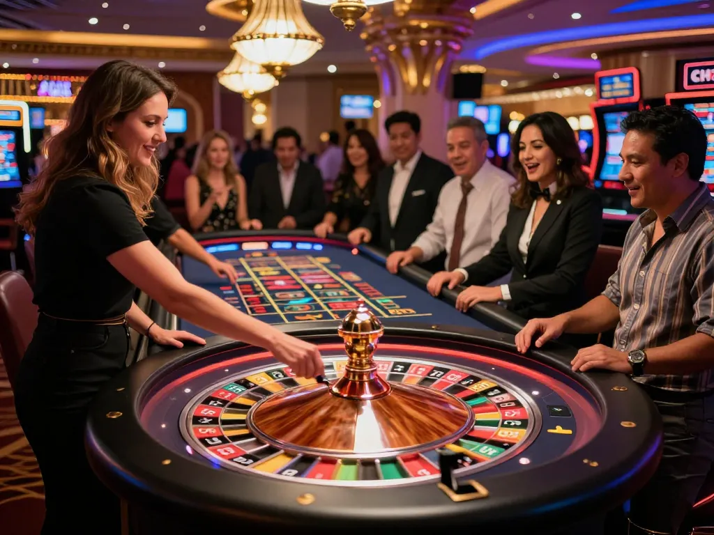 Experience excitement at https://max88sss.com/ with players placing bets at a vibrant roulette table in Las Vegas.