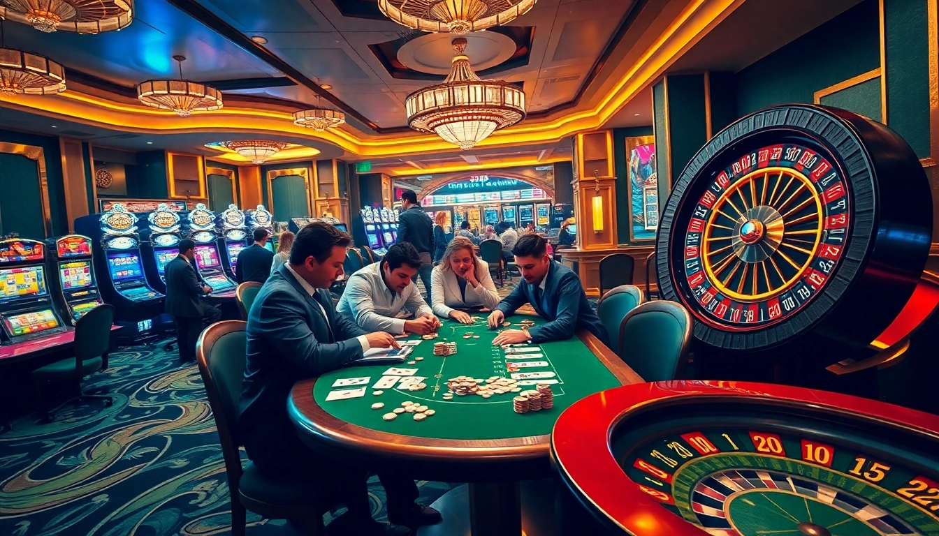 SX88 casino scene showcasing intense poker action with vibrant slot machines in the background.