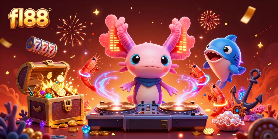 Spin the reels with fl88 while enjoying a vibrant underwater casino scene featuring DJ axolotl.