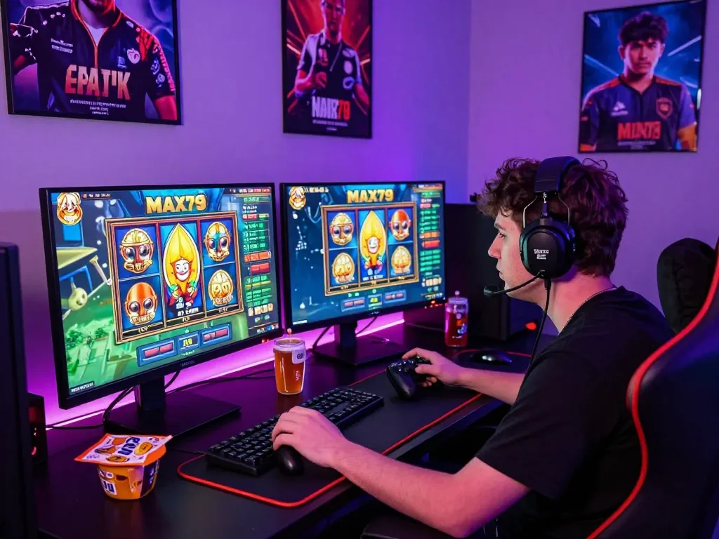 Player enjoying Max86 slot games in an immersive gaming setup.